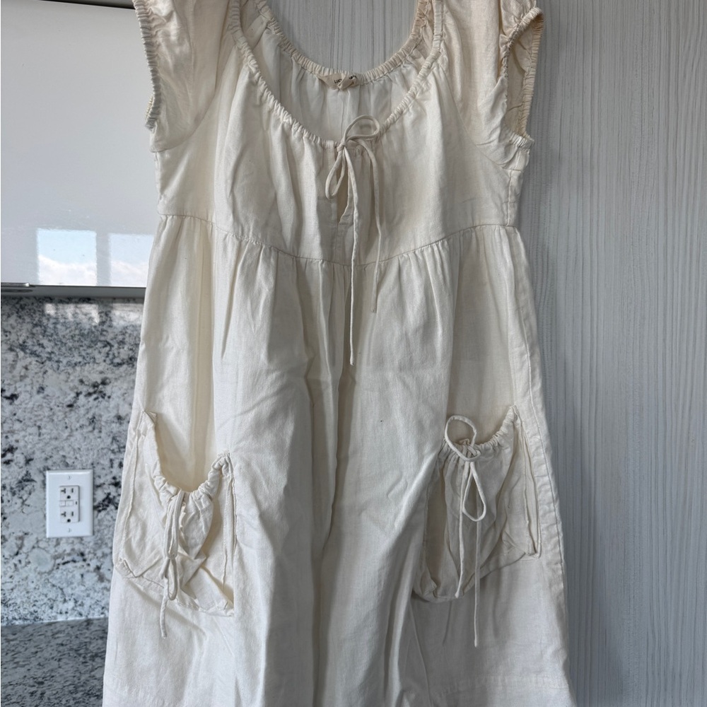 Cream Sleeveless Dress with Pockets